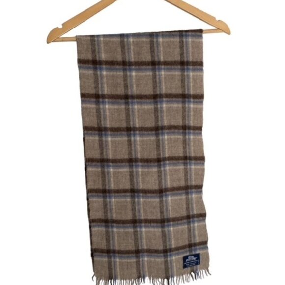 Stafford Brown Plaid Lambswool Scarf with Fringe Hem - Picture 1 of 3